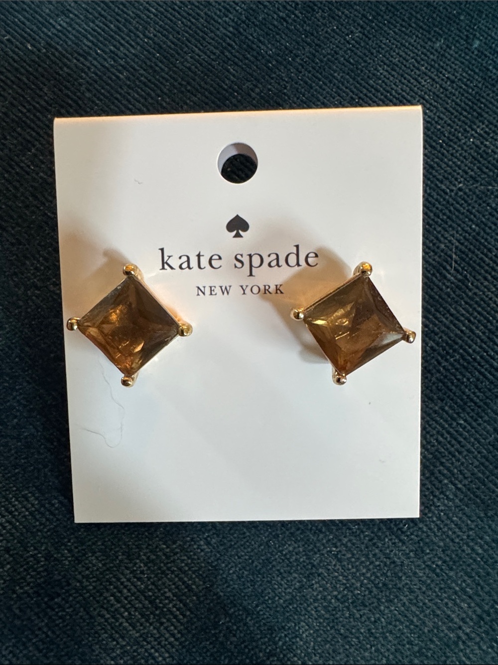 kate spade Gold-Tone Brown Square Gem Stud Earrings